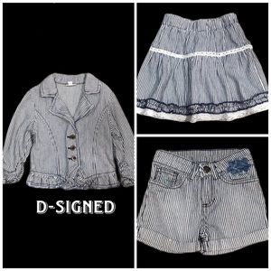 D-Signed 3-Piece Cotton Outfit, Jacket, Skirt, Shorts, Blue/White Stripe, XS (4)